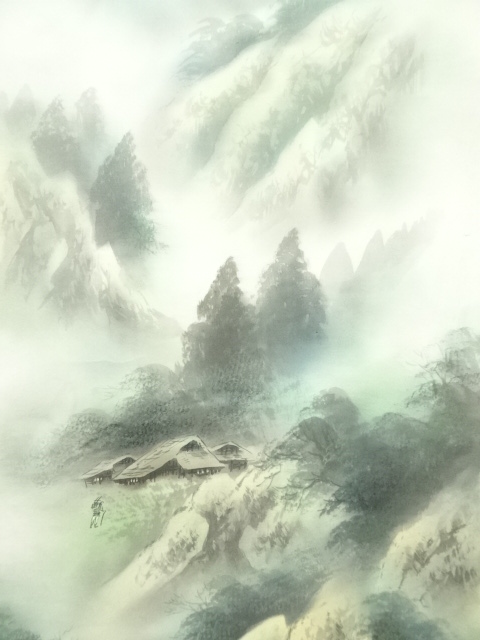 道具 ] - 道具 石洲筆 彩色山水 肉筆絹本掛軸（中島清堂識箱） | 宗